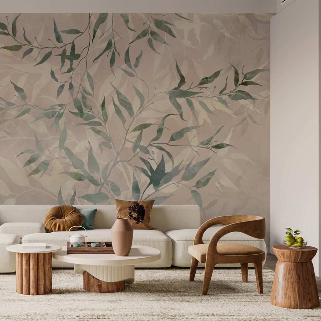 Muster aus Blättern auf beigem Hintergrund