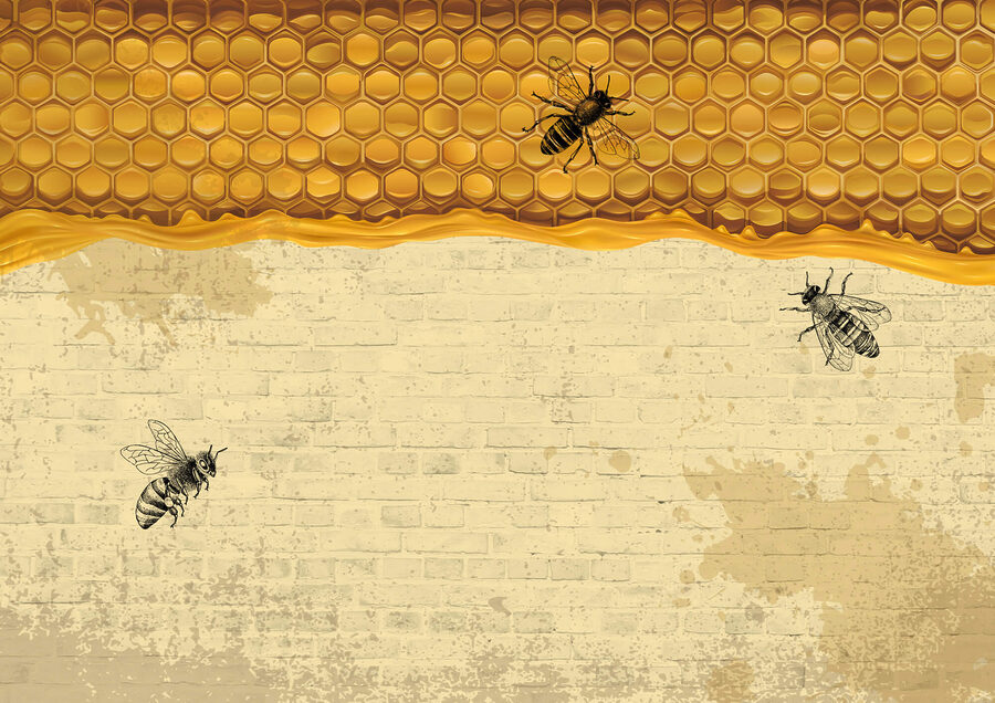 Bienen auf einer Ziegelmauer