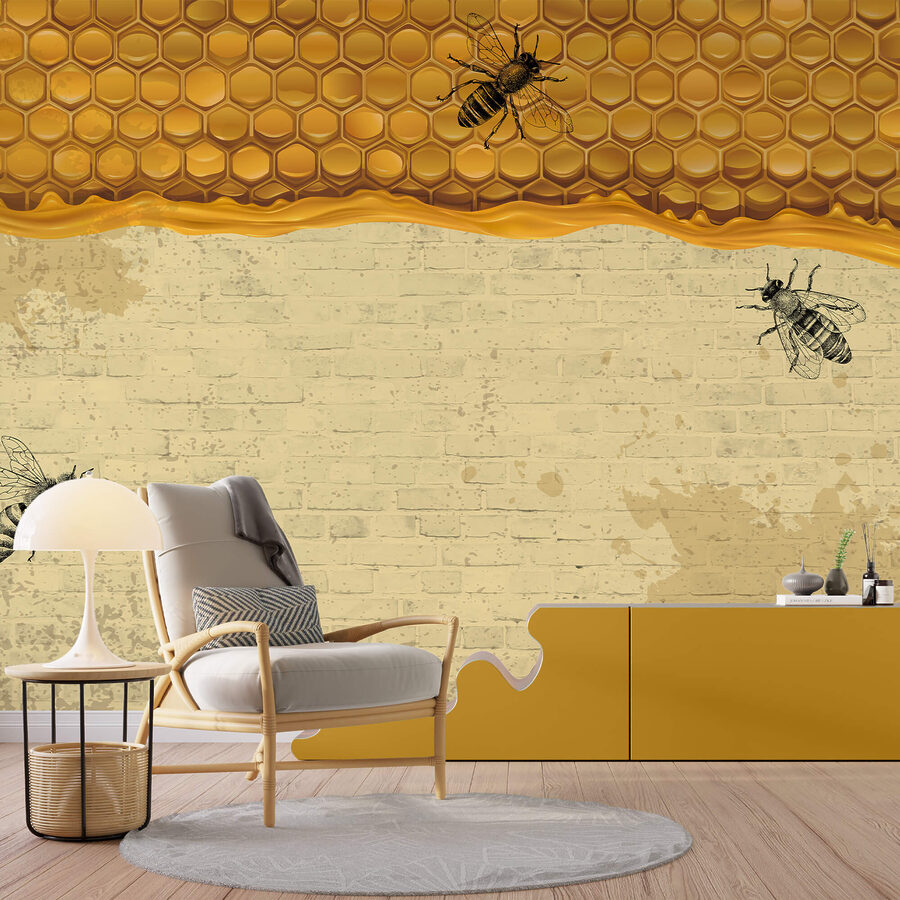 Bienen auf einer Ziegelmauer