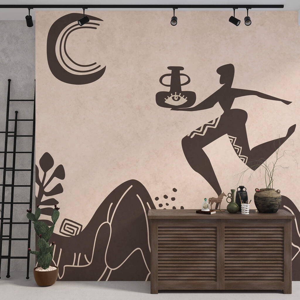 Zeichnung eines Mannes, der einen Topf hält, und eines Topfes auf einem Berg Zeichnung eines Mannes, der einen Topf hält, und eines Topfes auf einem Berg