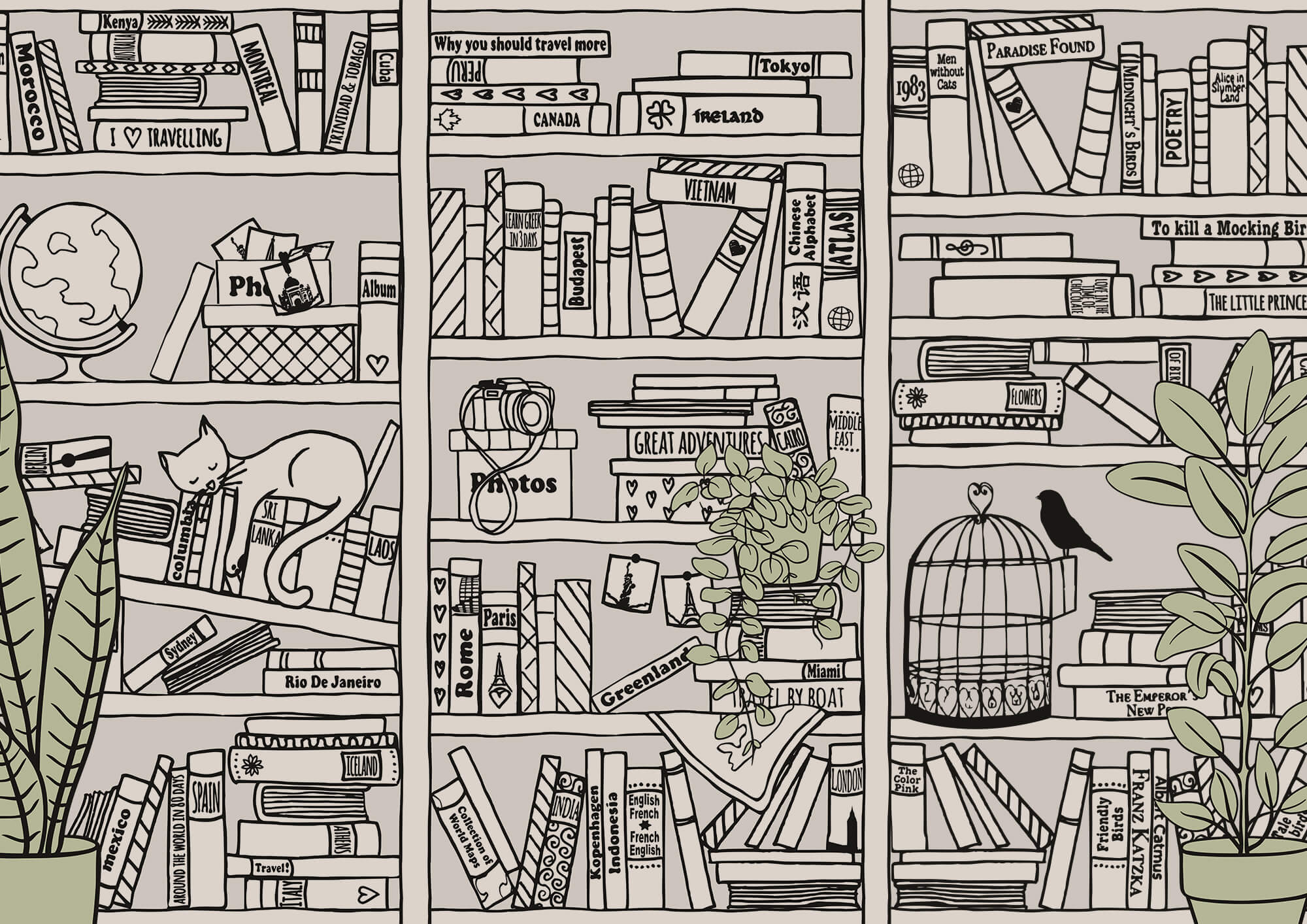 Wallpaper with books on shelves