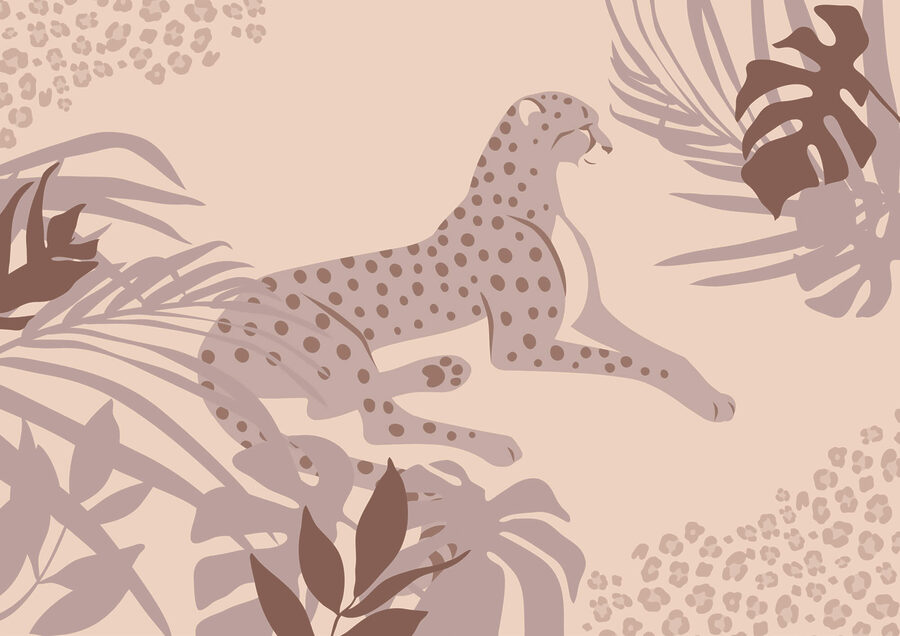 Gepard liegend mit Pflanzen