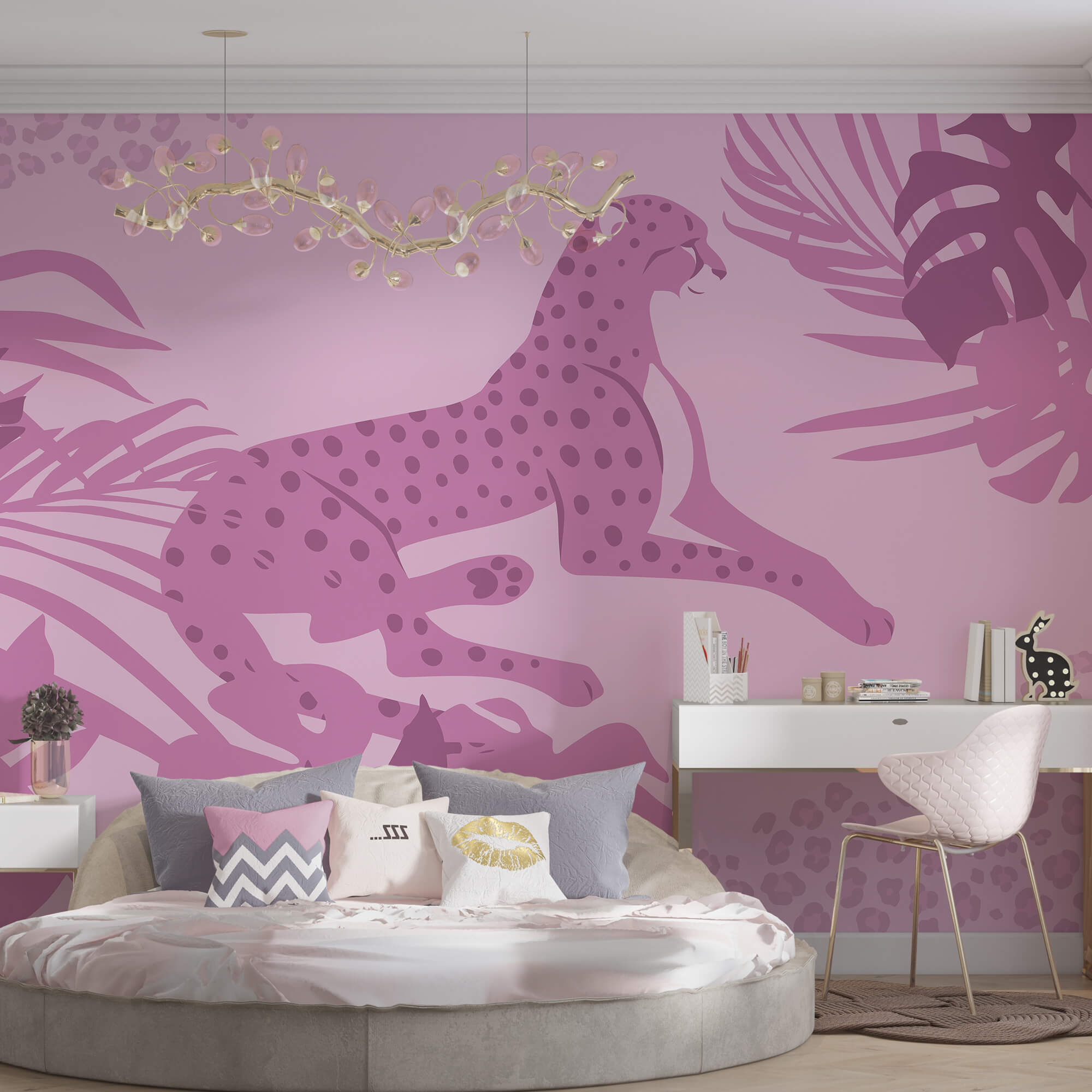 Lila Gepard mit rosa Flecken