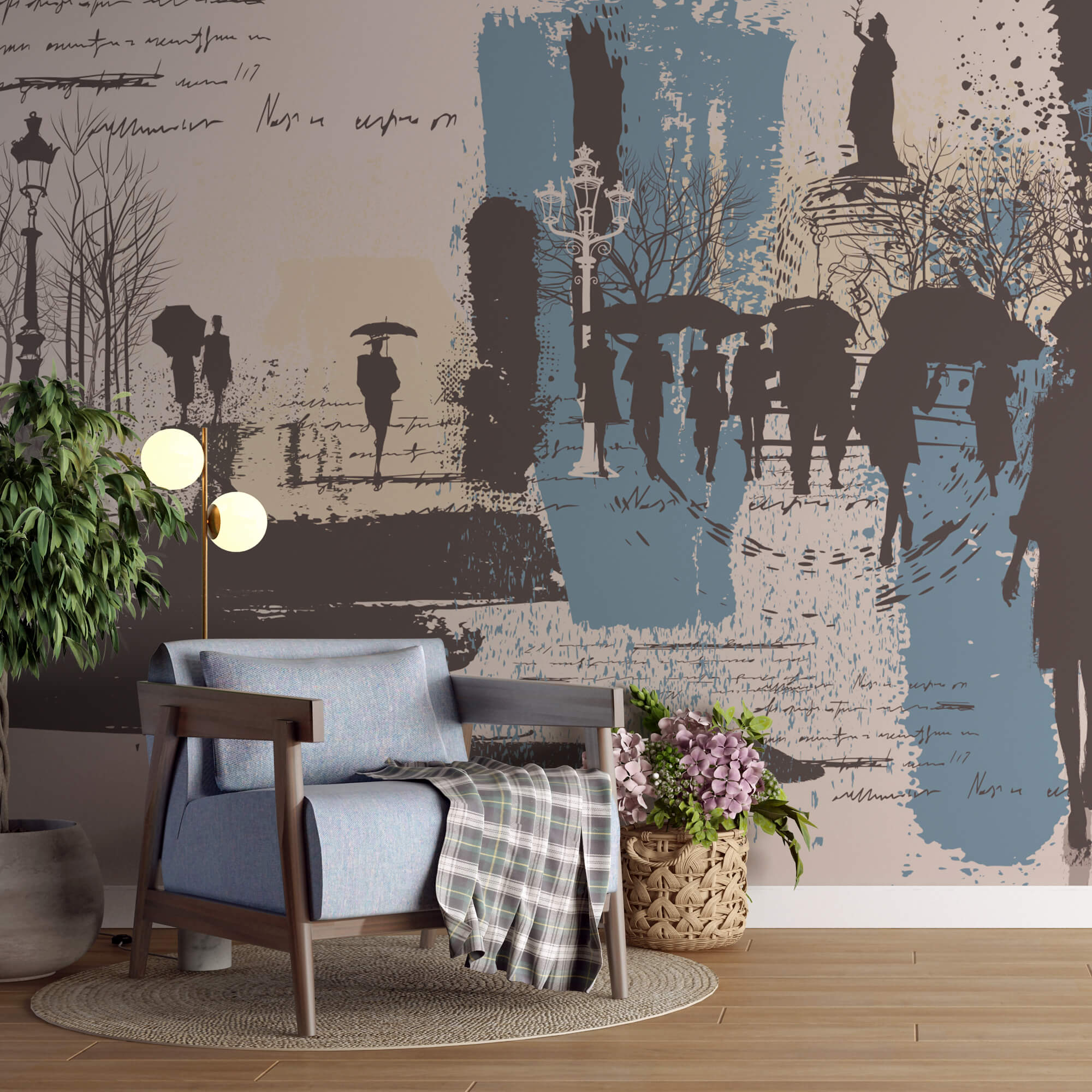 Gruppe von Menschen, die mit Regenschirmen spazieren gehen