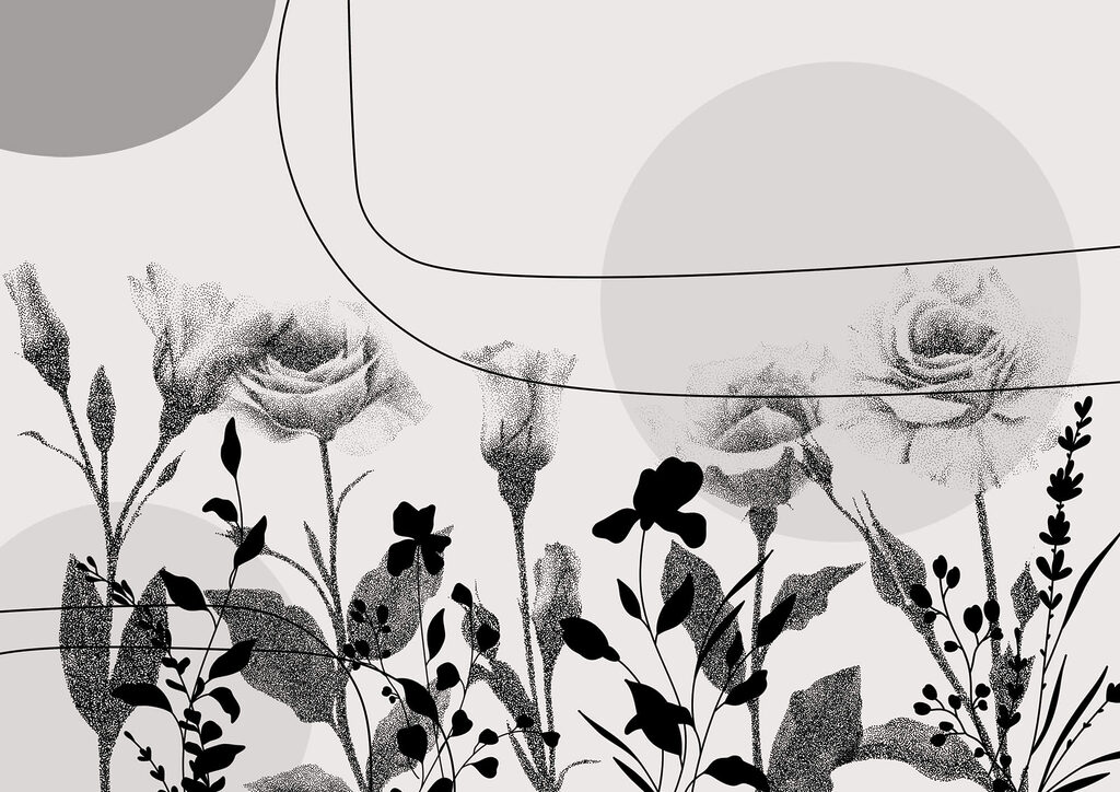 Schwarzes und weißes Bild von Blumen Schwarzes und weißes Bild von Blumen