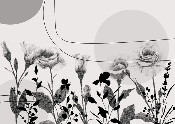 Schwarzes und weißes Bild von Blumen Schwarzes und weißes Bild von Blumen