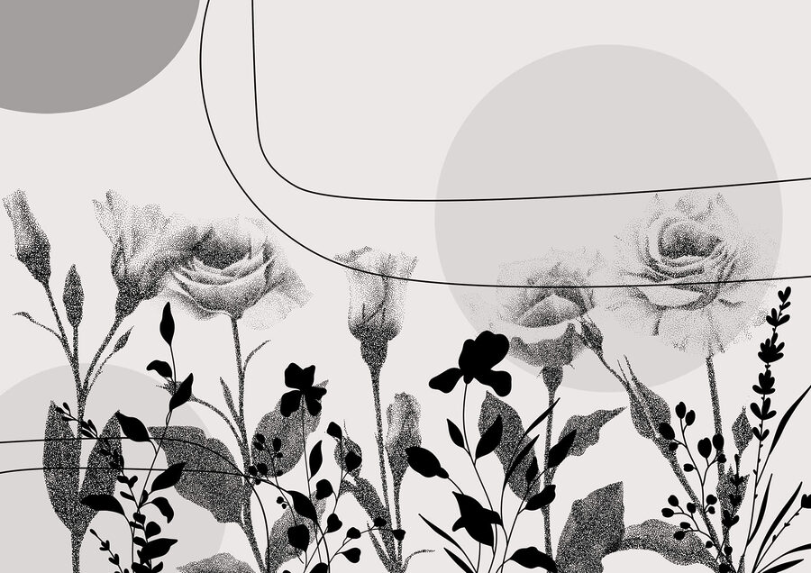 Schwarzes und weißes Bild von Blumen Schwarzes und weißes Bild von Blumen