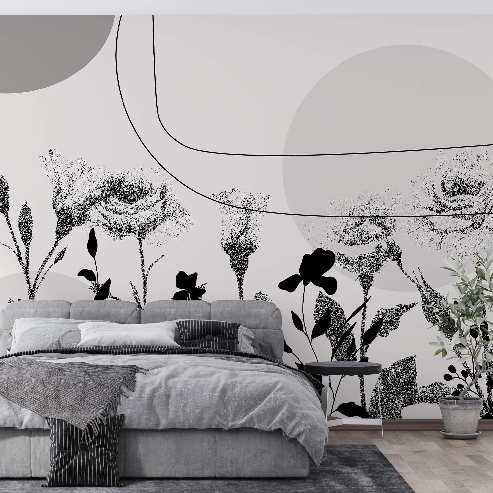 Schwarzes und weißes Bild von Blumen Schwarzes und weißes Bild von Blumen