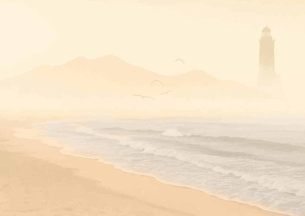 Strand mit Wellen und Vögeln Strand mit Wellen und Vögeln