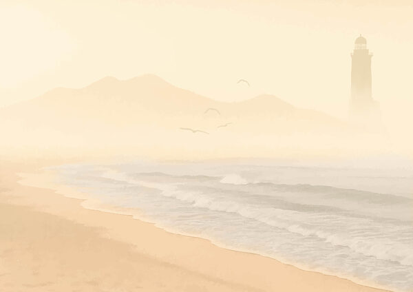 Strand mit Wellen und Vögeln Strand mit Wellen und Vögeln