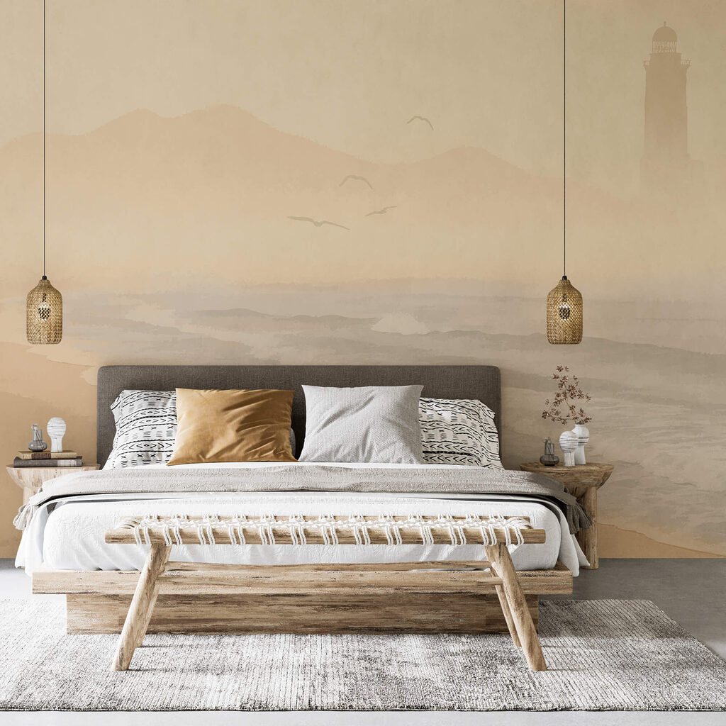 Strand mit Wellen und Vögeln