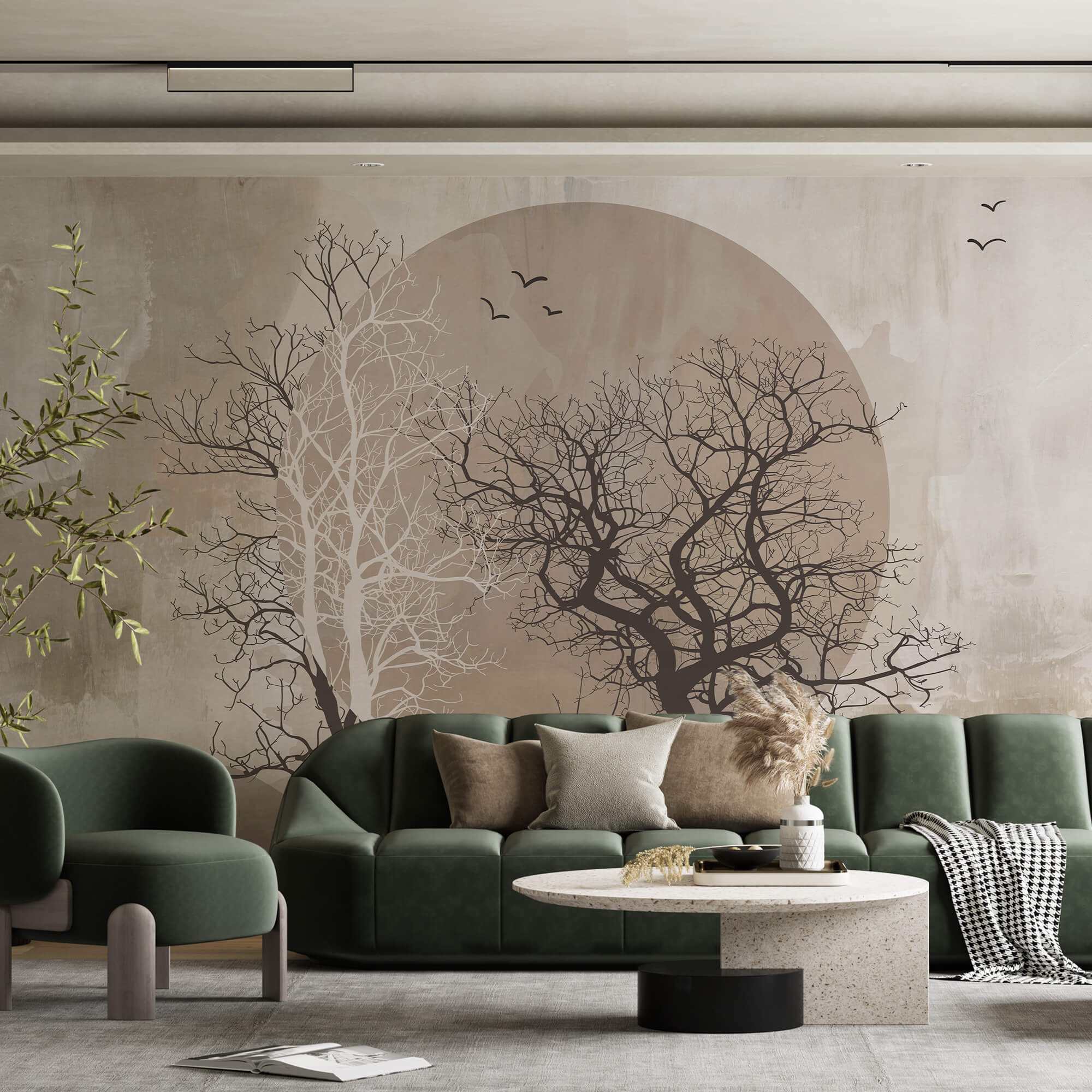 Gemälde von Bäumen und einer Sonne