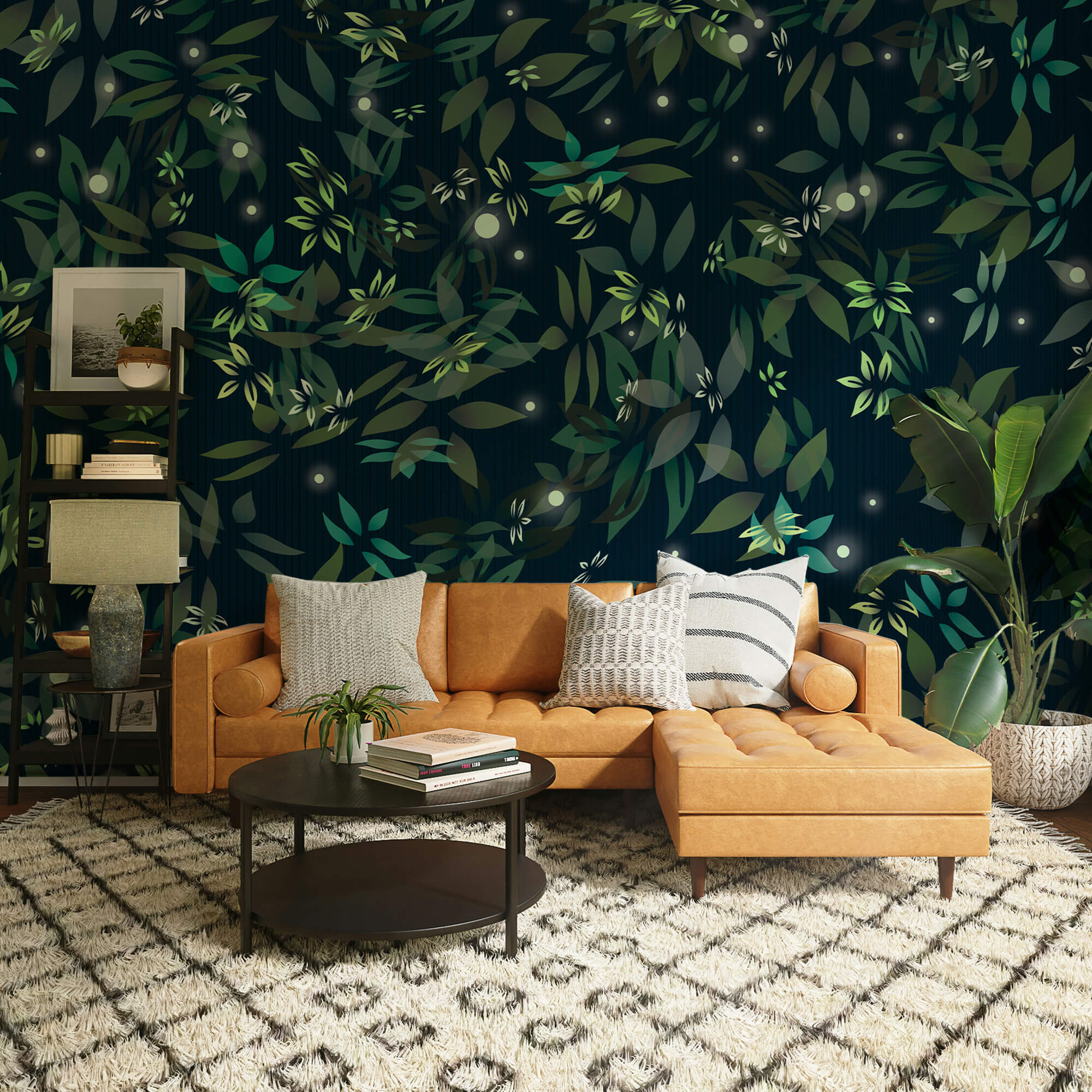 Muster aus Blättern und Punkten