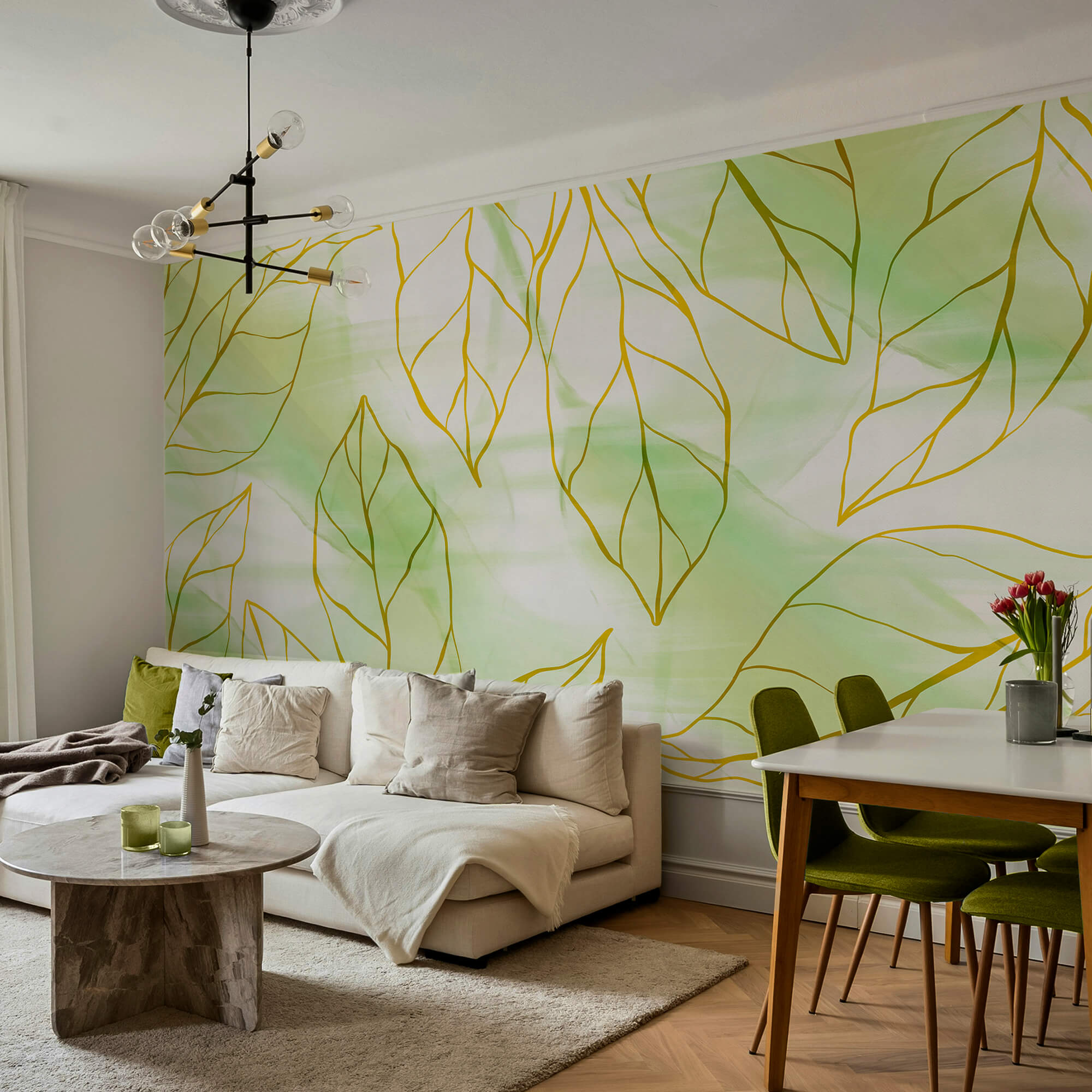 Muster aus Blättern auf einer weißen Fläche