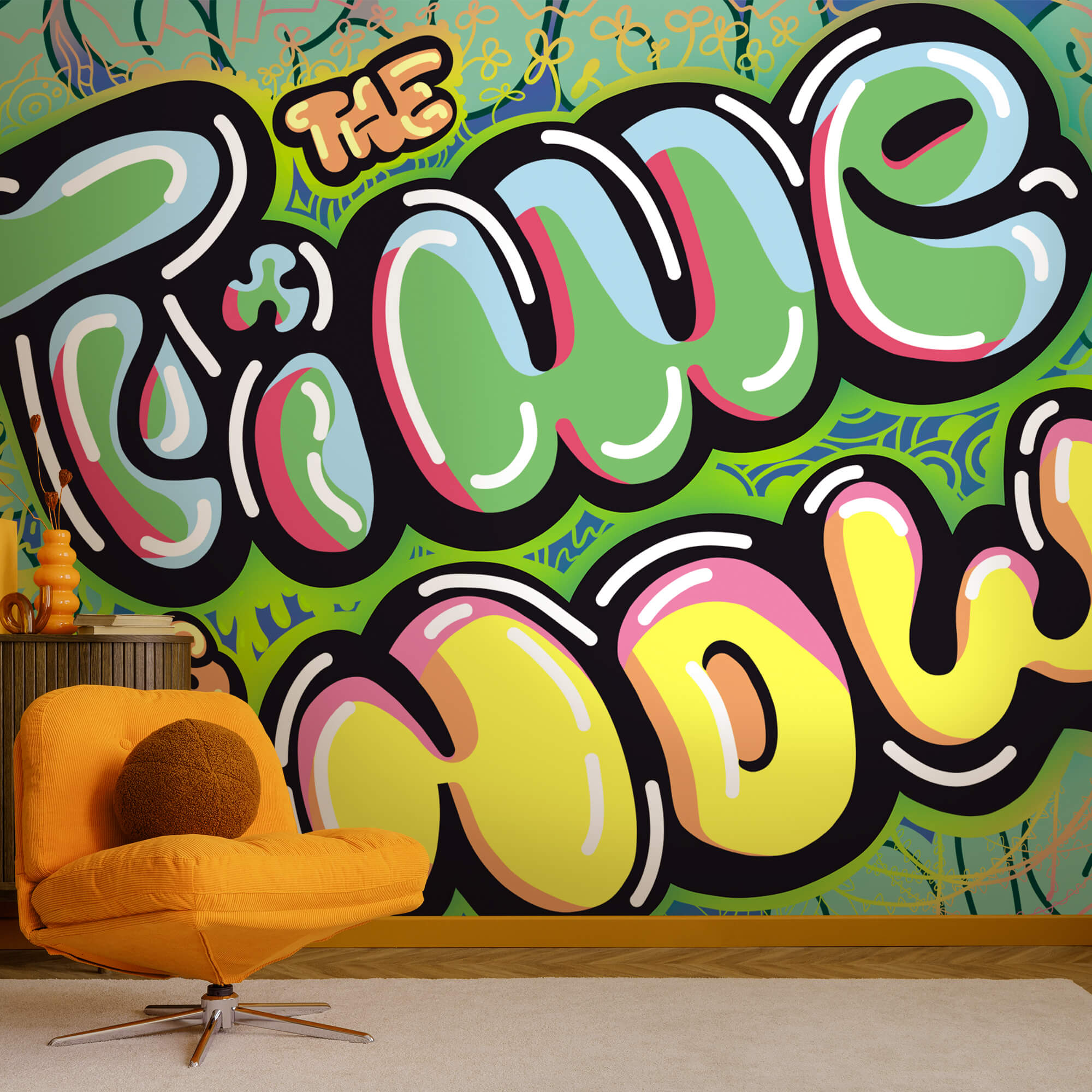 Buntes Graffiti auf grünem Hintergrund Buntes Graffiti auf grünem Hintergrund