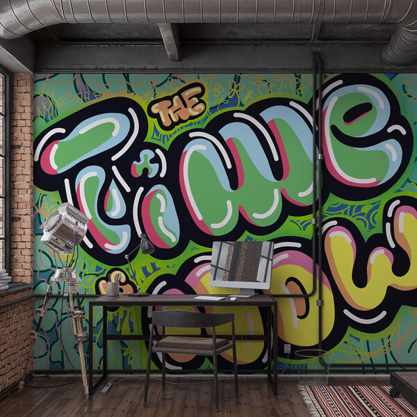 Buntes Graffiti auf grünem Hintergrund Buntes Graffiti auf grünem Hintergrund