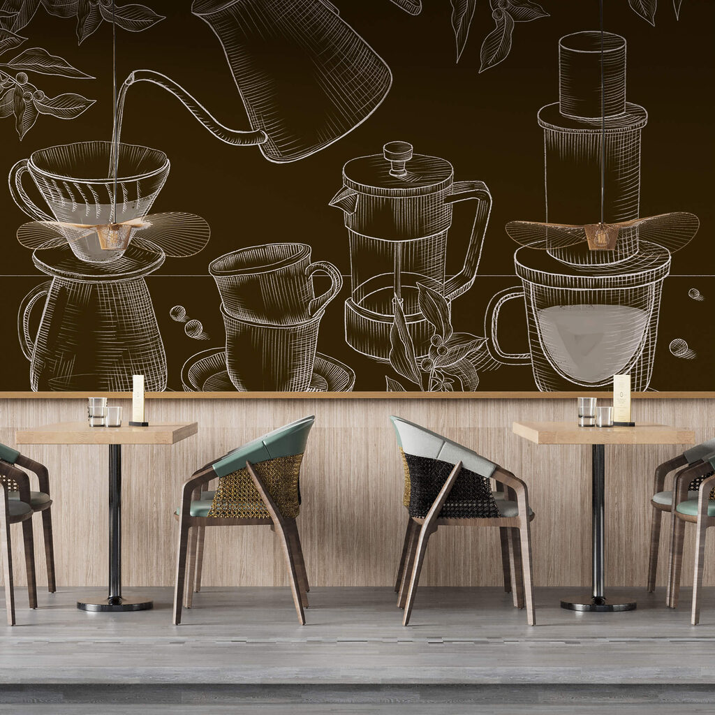 Zeichnung von Kaffeemaschine und Kaffeekanne Zeichnung von Kaffeemaschine und Kaffeekanne