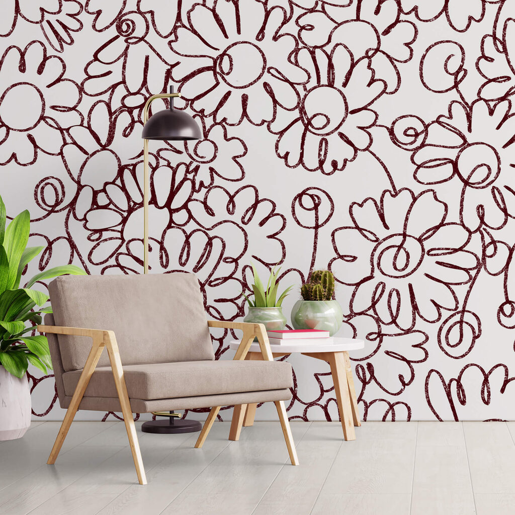 Mit roten Linien gezeichnetes Blumenmuster Mit roten Linien gezeichnetes Blumenmuster