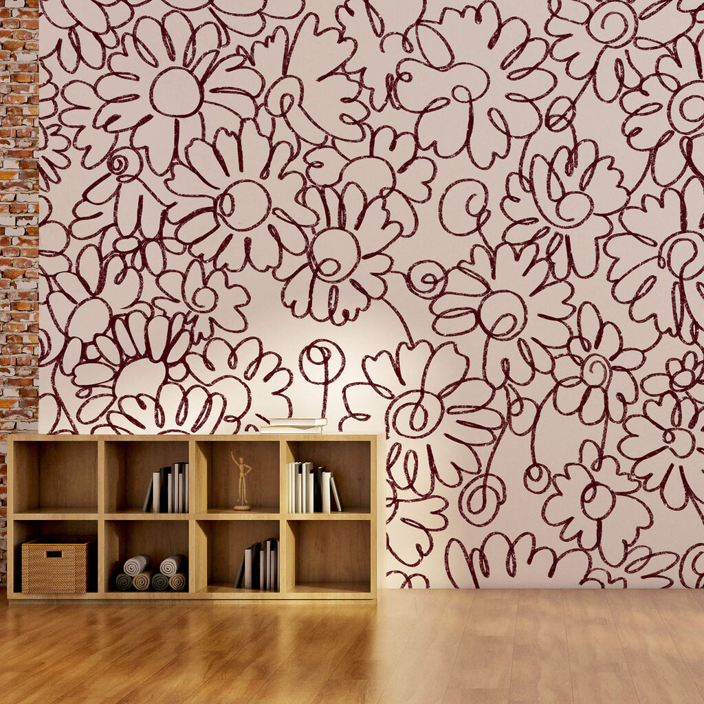Mit roten Linien gezeichnetes Blumenmuster Mit roten Linien gezeichnetes Blumenmuster