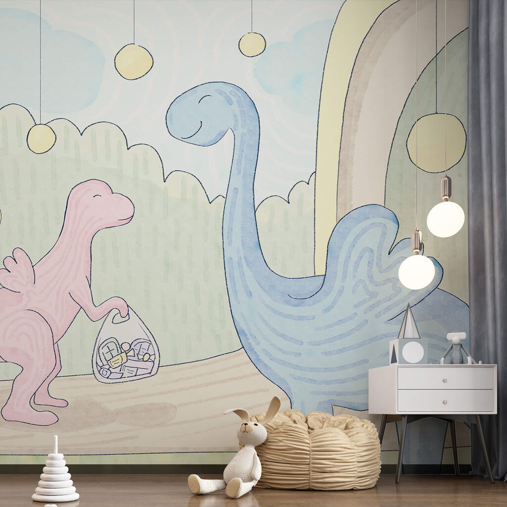 Cartoon von Dinosauriern, die eine Tasche tragen Cartoon von Dinosauriern, die eine Tasche tragen
