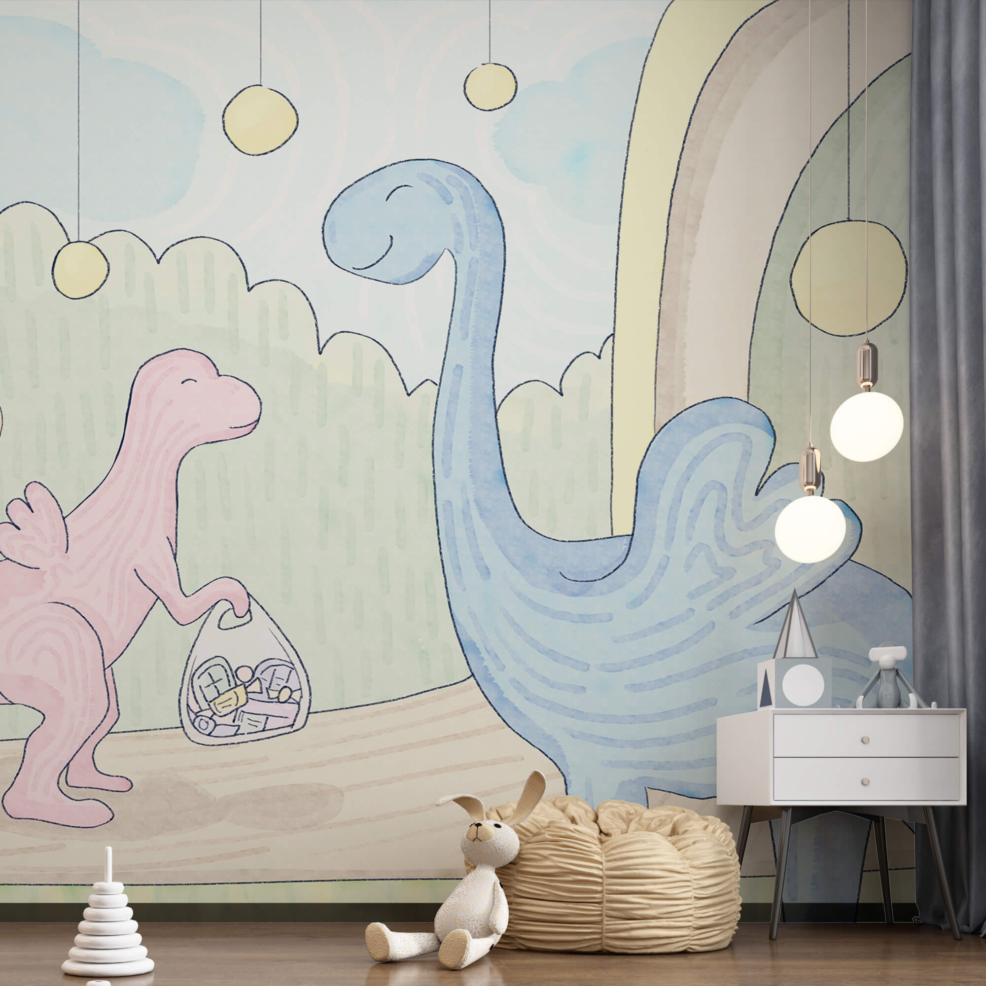 Cartoon von Dinosauriern, die eine Tasche tragen Cartoon von Dinosauriern, die eine Tasche tragen