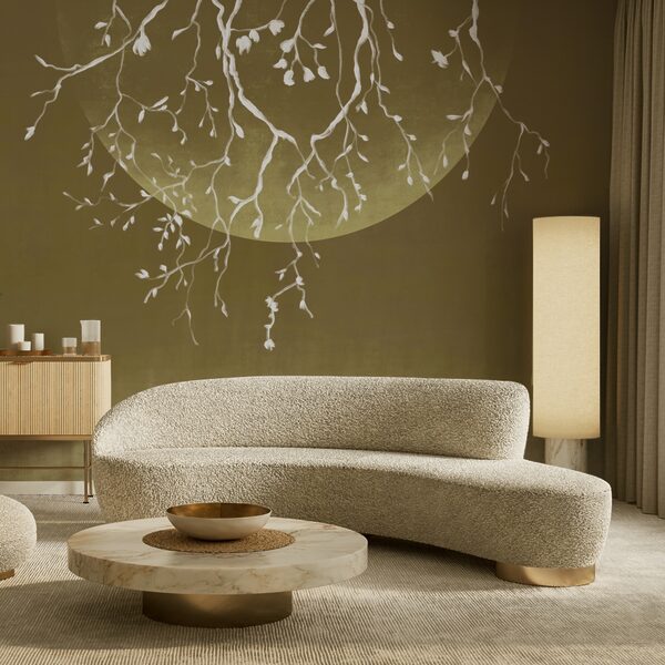 Baumzweige mit Blättern und einem Mond Baumzweige mit Blättern und einem Mond