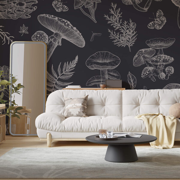 Muster aus Pilzen und Blättern