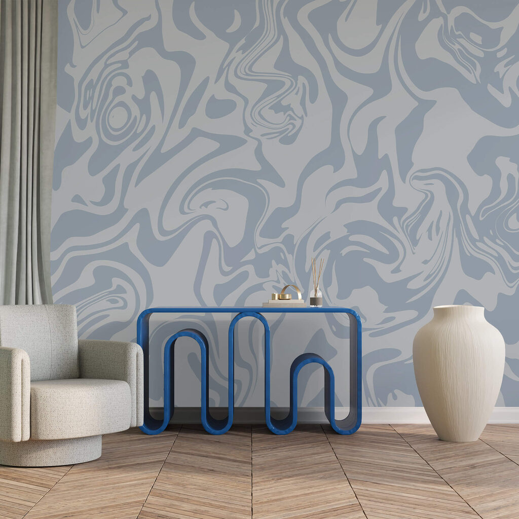 Wirbelnde Wellen aus sanften Blautönen Wirbelnde Wellen aus sanften Blautönen