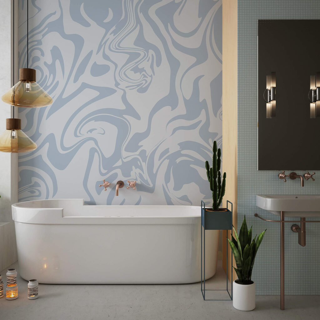 Wirbelnde Wellen aus sanften Blautönen Wirbelnde Wellen aus sanften Blautönen