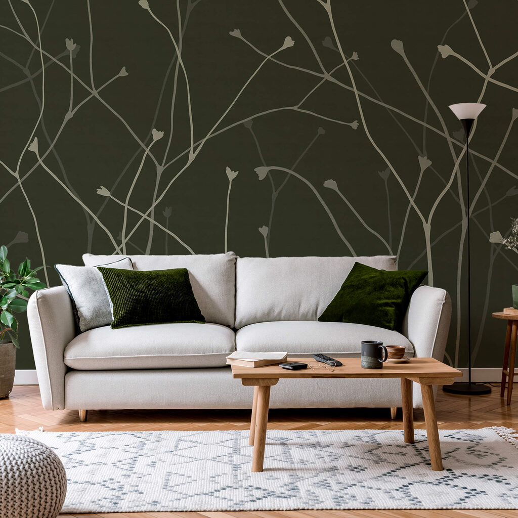 Zarte Zweige vor dunklem Hintergrund