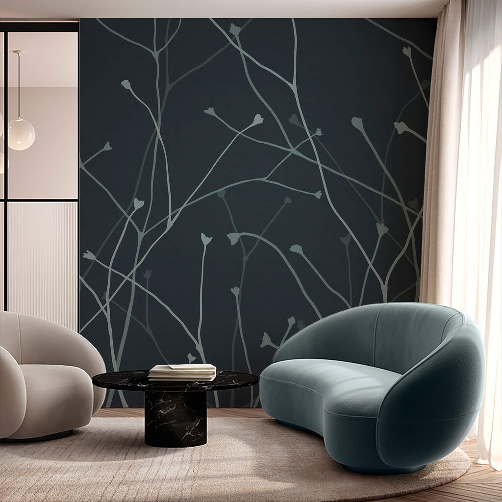 Zarte Zweige vor dunklem Hintergrund