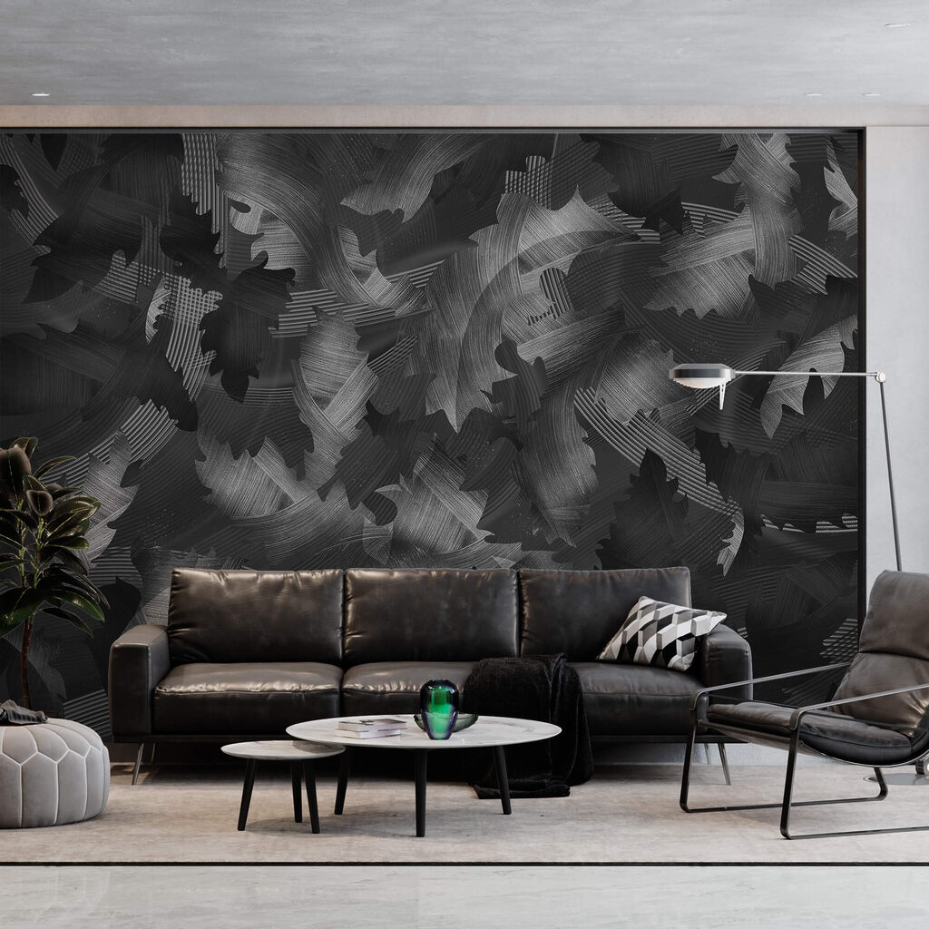 Schwarz-weißes Muster mit Blättern