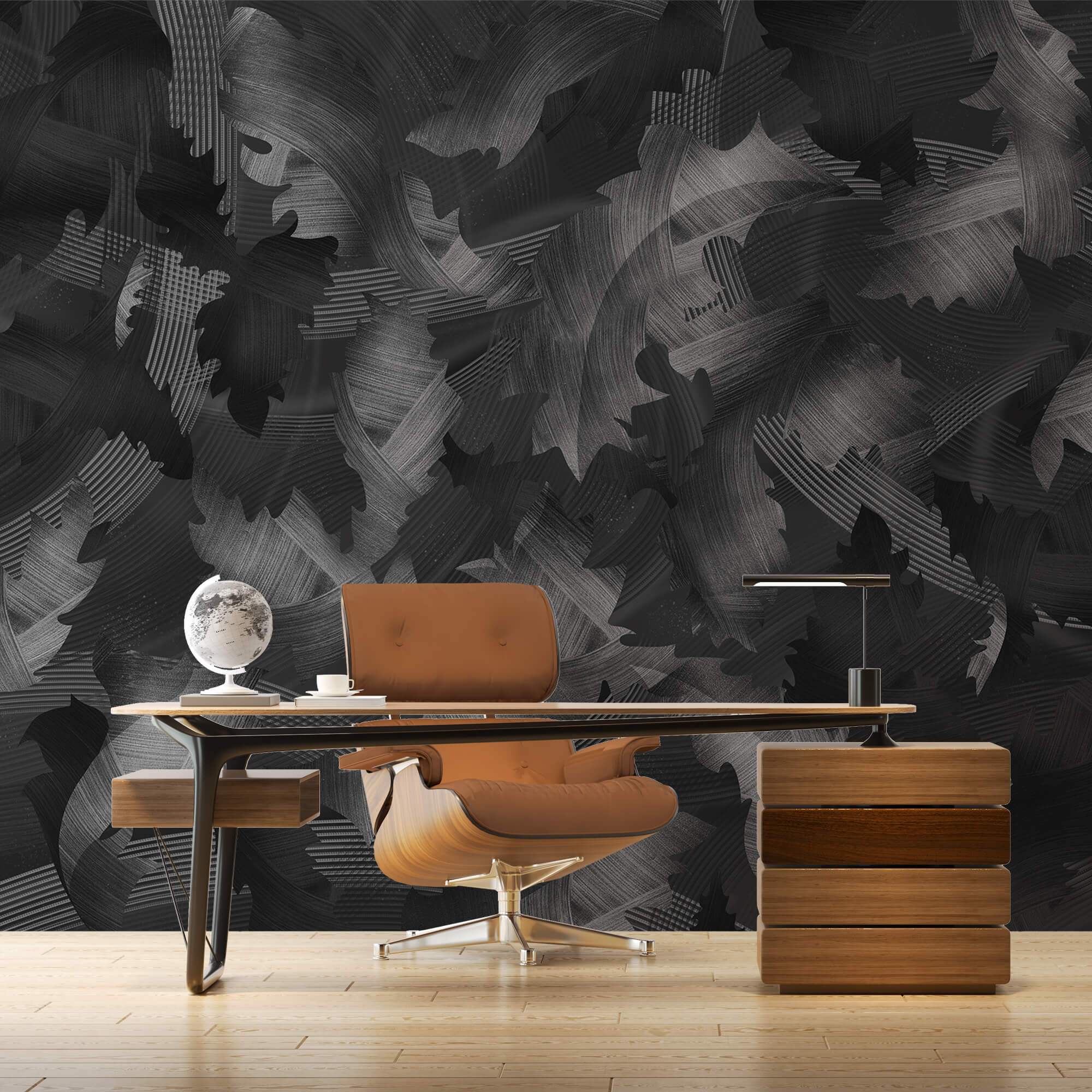 Schwarz-weißes Muster mit Blättern