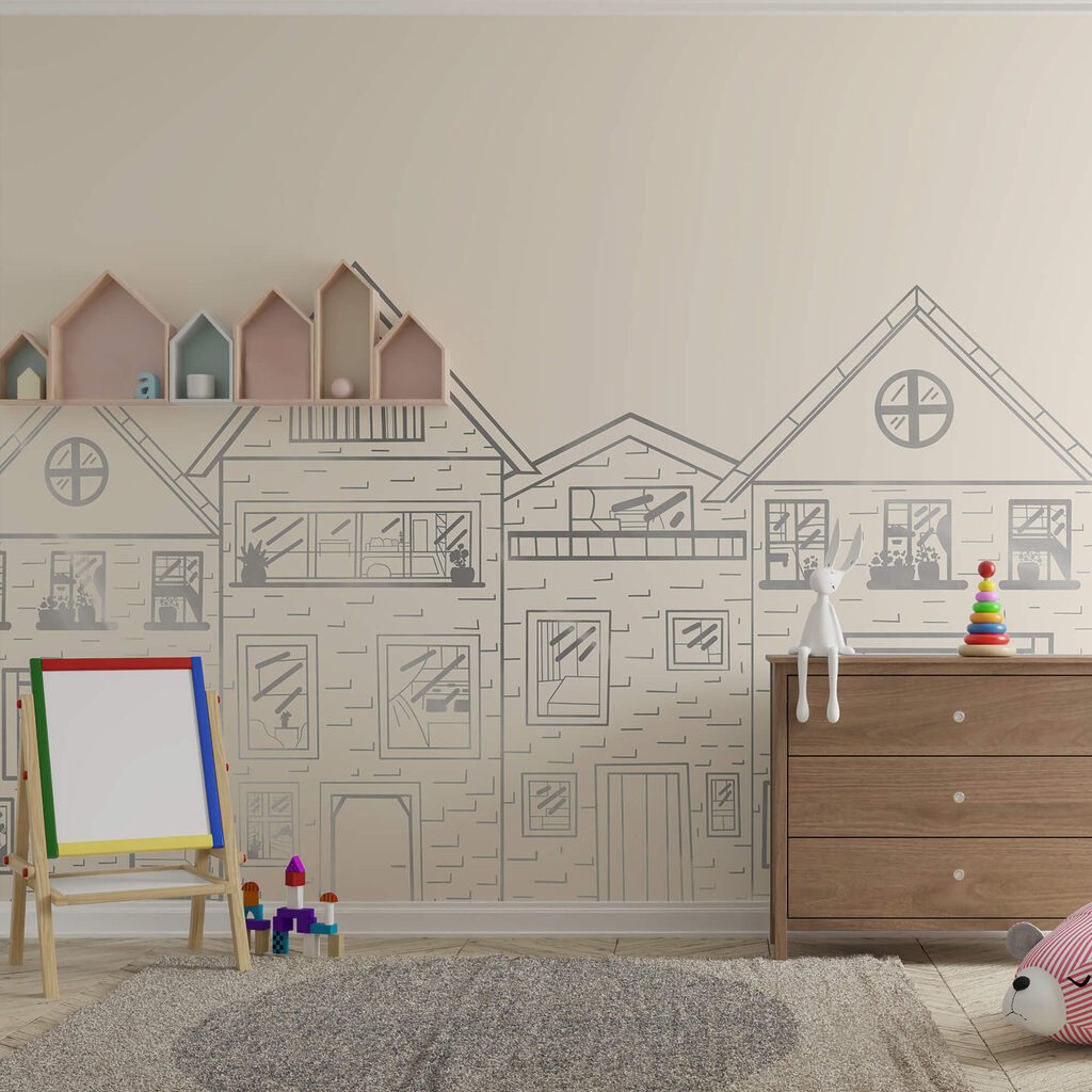 Zeichnung einer Häuserreihe