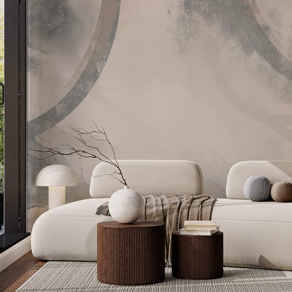 Weißer und grauer Hintergrund mit schwarzen und weißen Kreisen