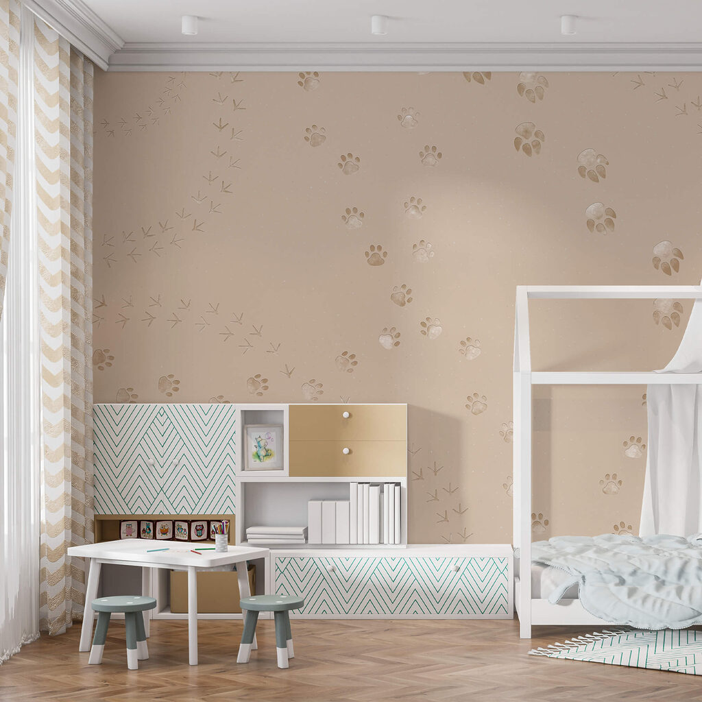 Muster aus Pfotenabdrücken und Vögeln Muster aus Pfotenabdrücken und Vögeln