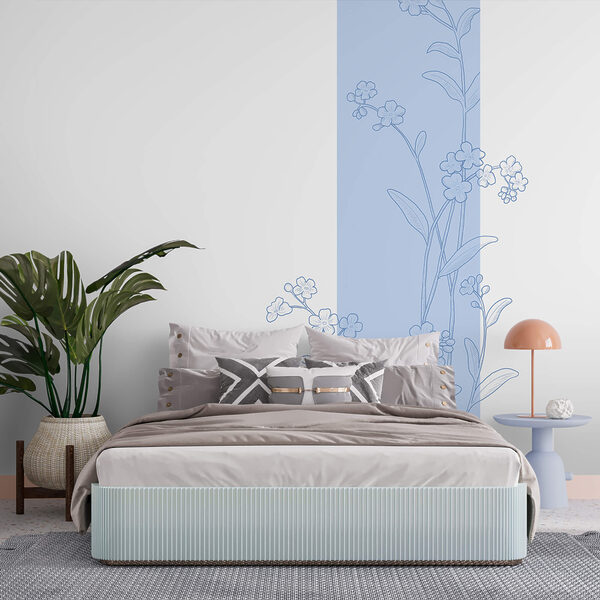 Blau-weiße Blumenzeichnung