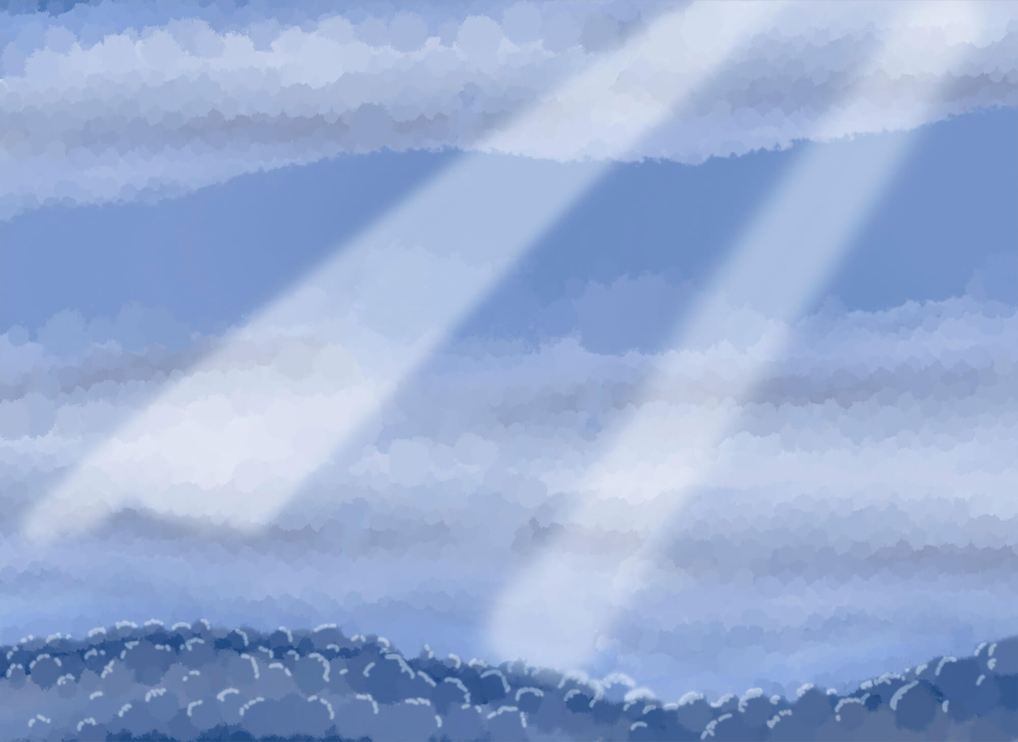 Clouds and light beams in the sky