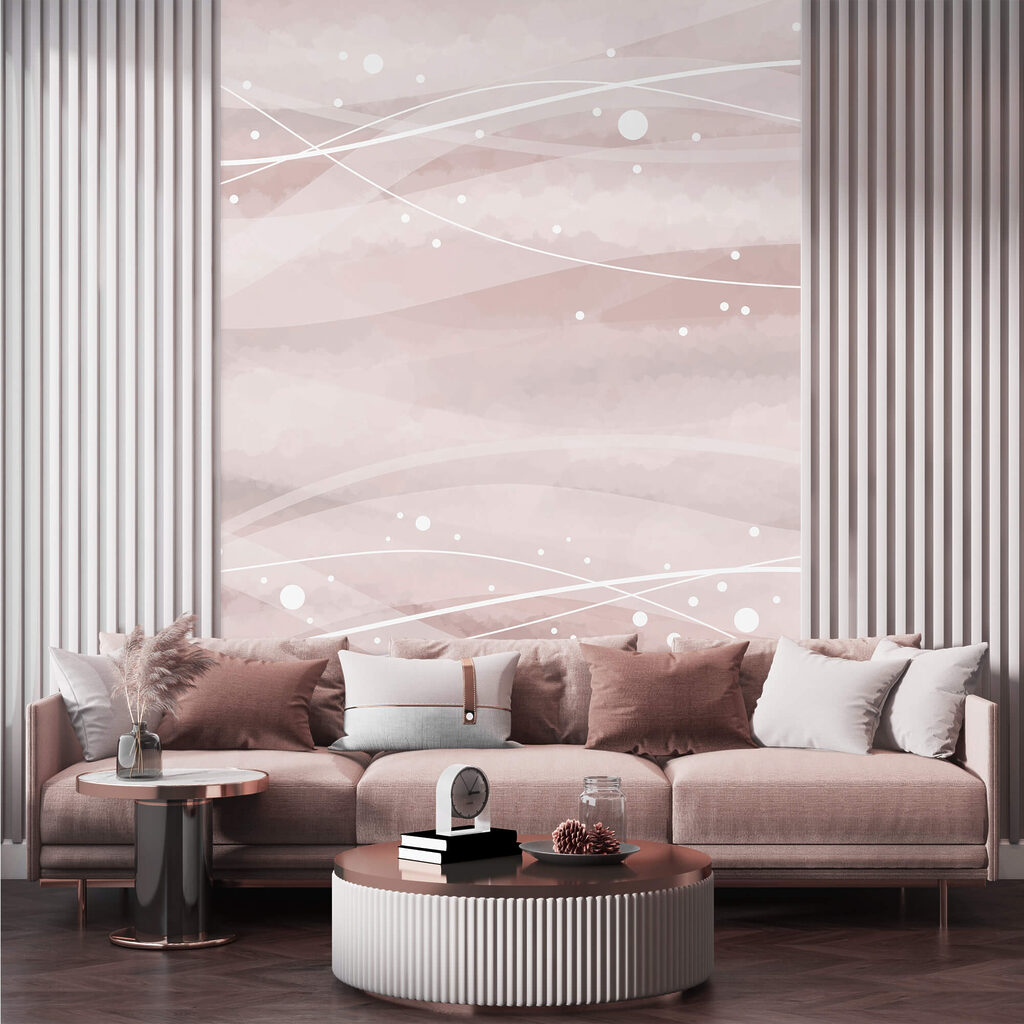 Weiße Linien und Punkte auf rosa Hintergrund