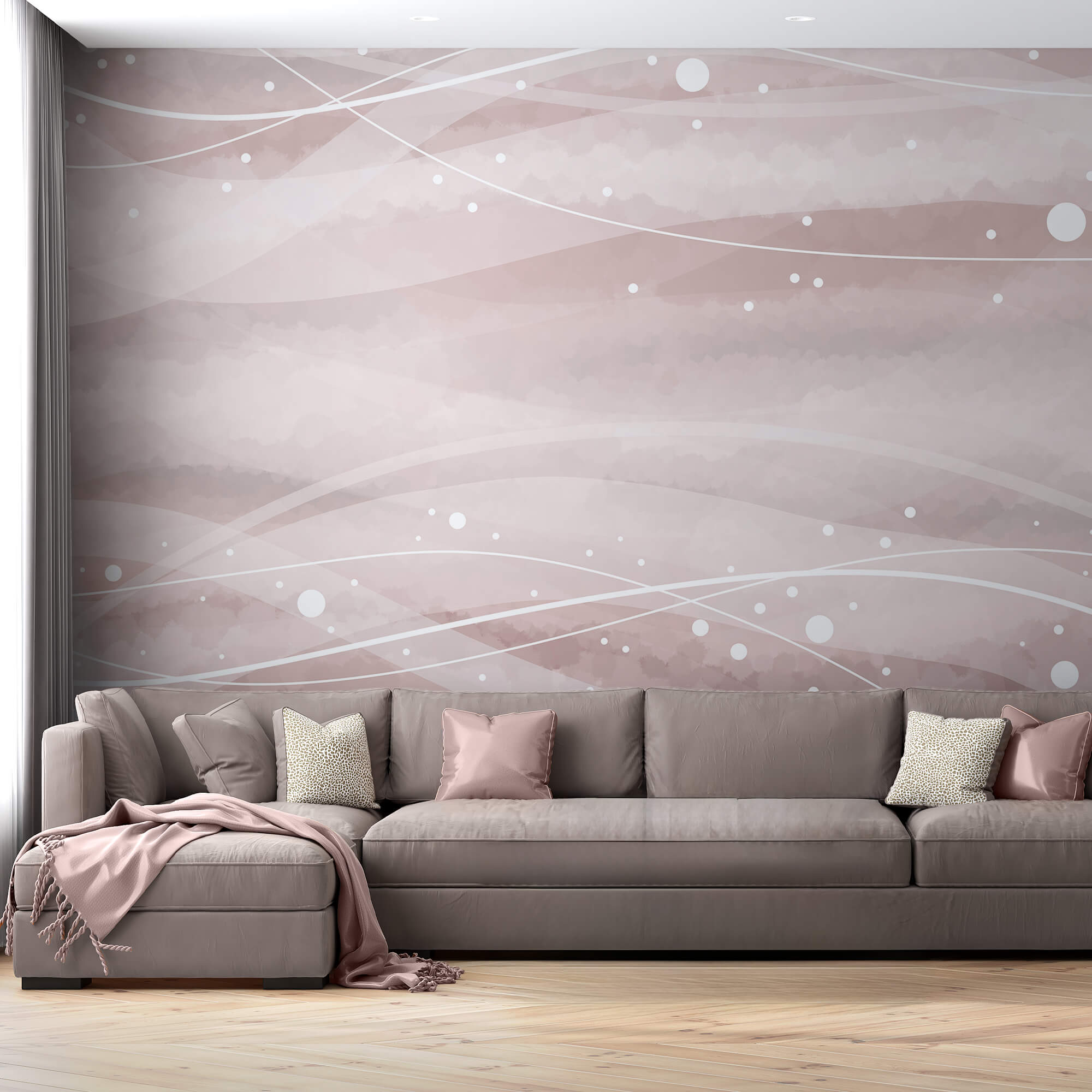 Weiße Linien und Punkte auf rosa Hintergrund