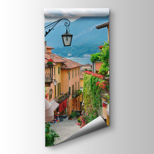 Street with a lamp and flowers on it