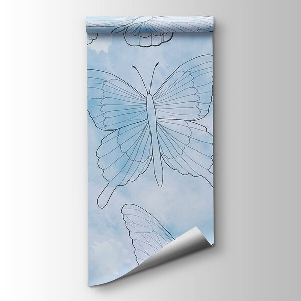 Pattern of butterflies on a blue background