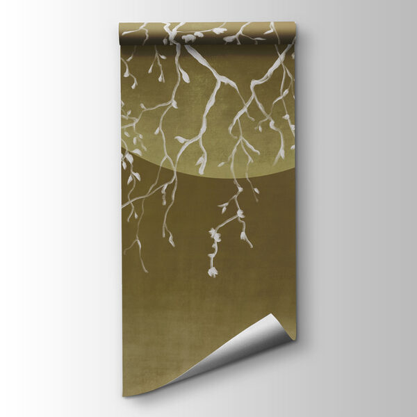 Tree branches with leaves and a moon Tree branches with leaves and a moon