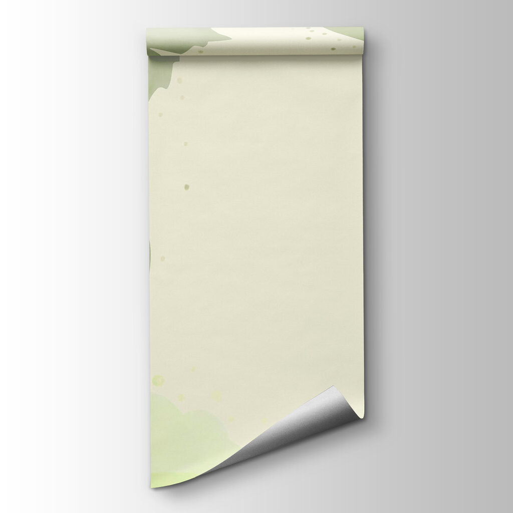 Green leaves and swirls on a white background