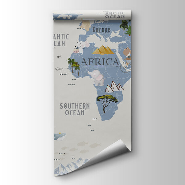 A map of the world with animals and birds