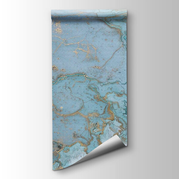 Elegant Abstract Aqua and Metallic Art