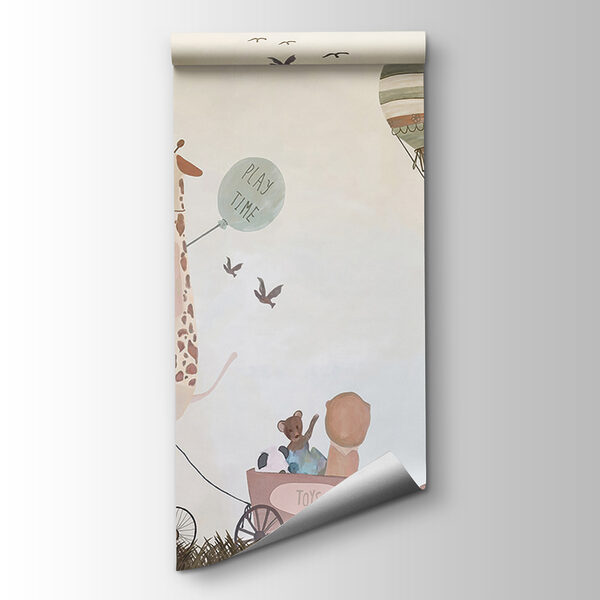 Mural of animals riding a train