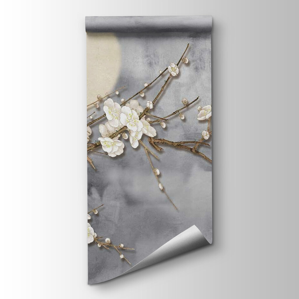 Bird on a branch with white flowers