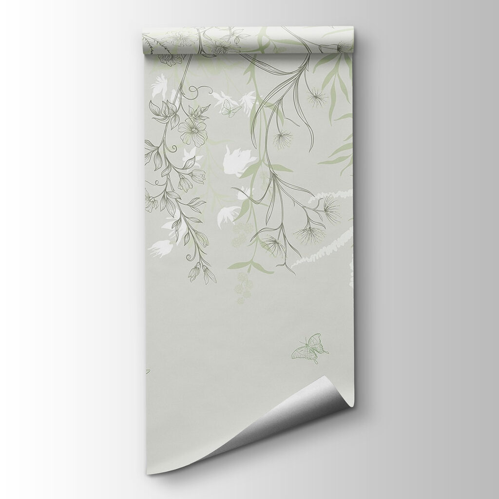 Serene botanical illustration with butterflies Serene botanical illustration with butterflies
