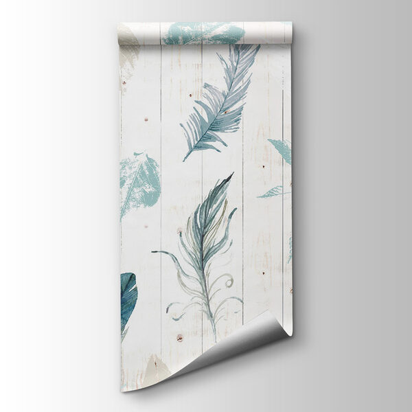 Group of feathers on a wood surface